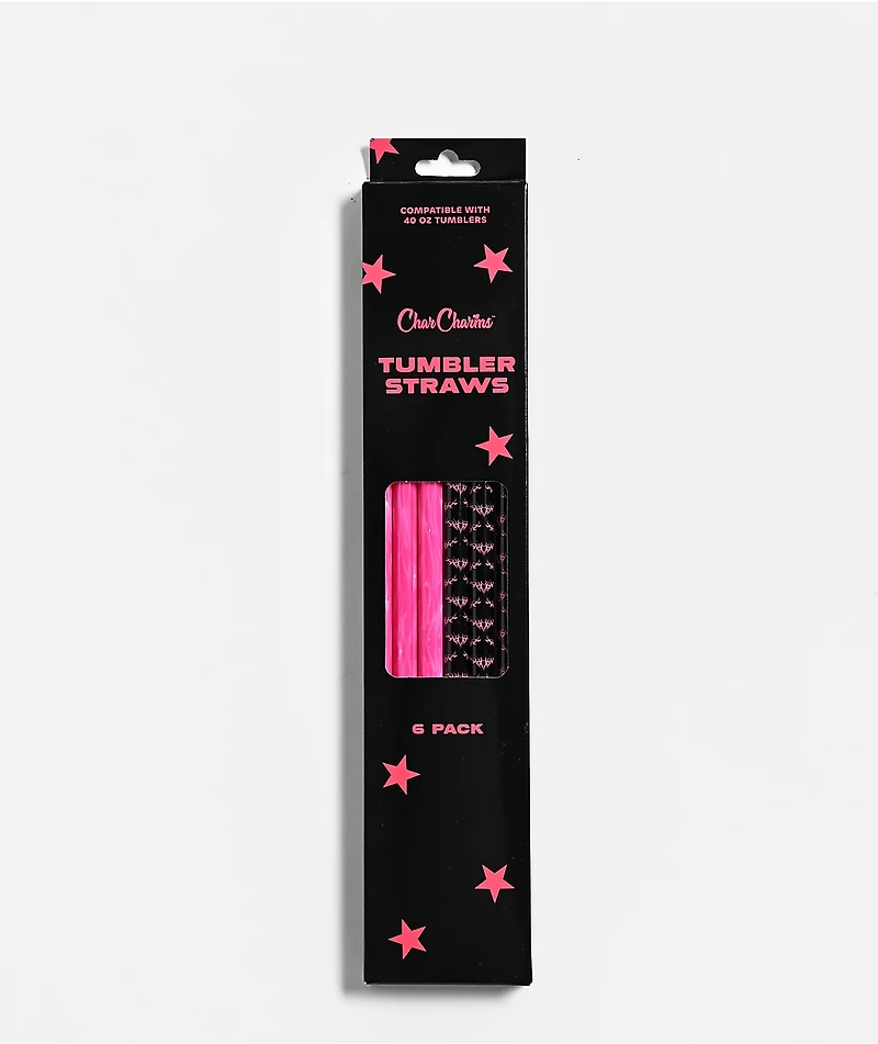 CharCharms Cyber Black & Pink 6 Pack 40oz Tumbler Straws