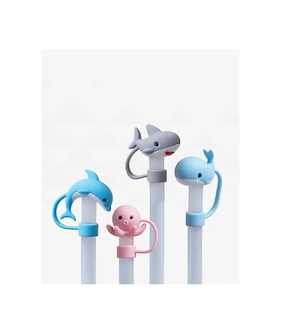 CharCharms Sea Animals 4-Pack Straw Toppers