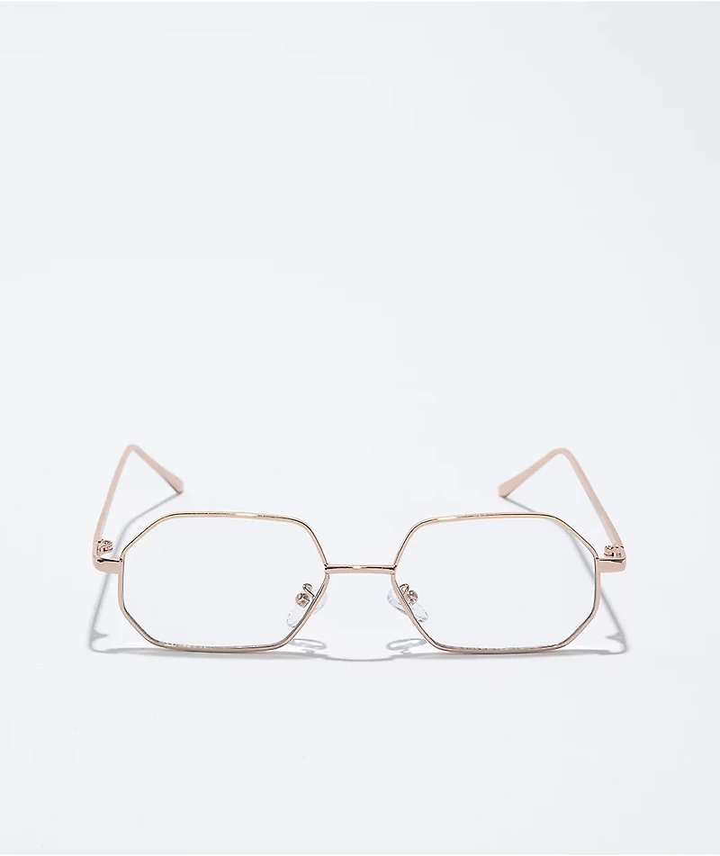 Clear & Gold Hexagonal Sunglasses