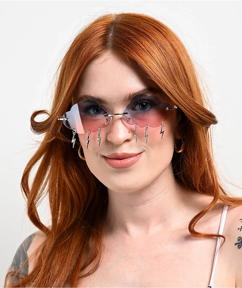 Cloud & Lightning Pink & Blue Rimless Sunglasses