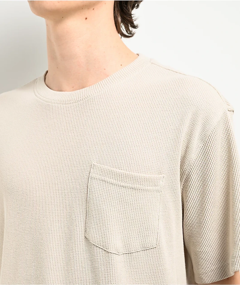 Coal Gravel Beige Waffle Knit Pocket T-Shirt