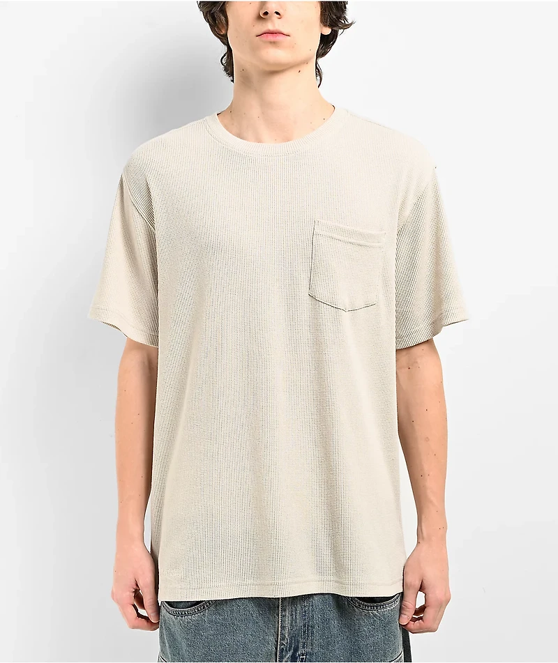 Coal Gravel Beige Waffle Knit Pocket T-Shirt