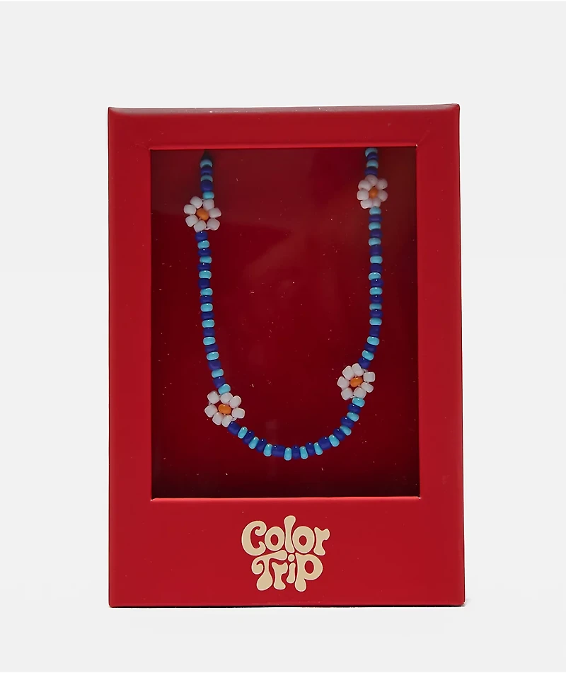 Color Trip Daisy Blue Bead Choker Necklace