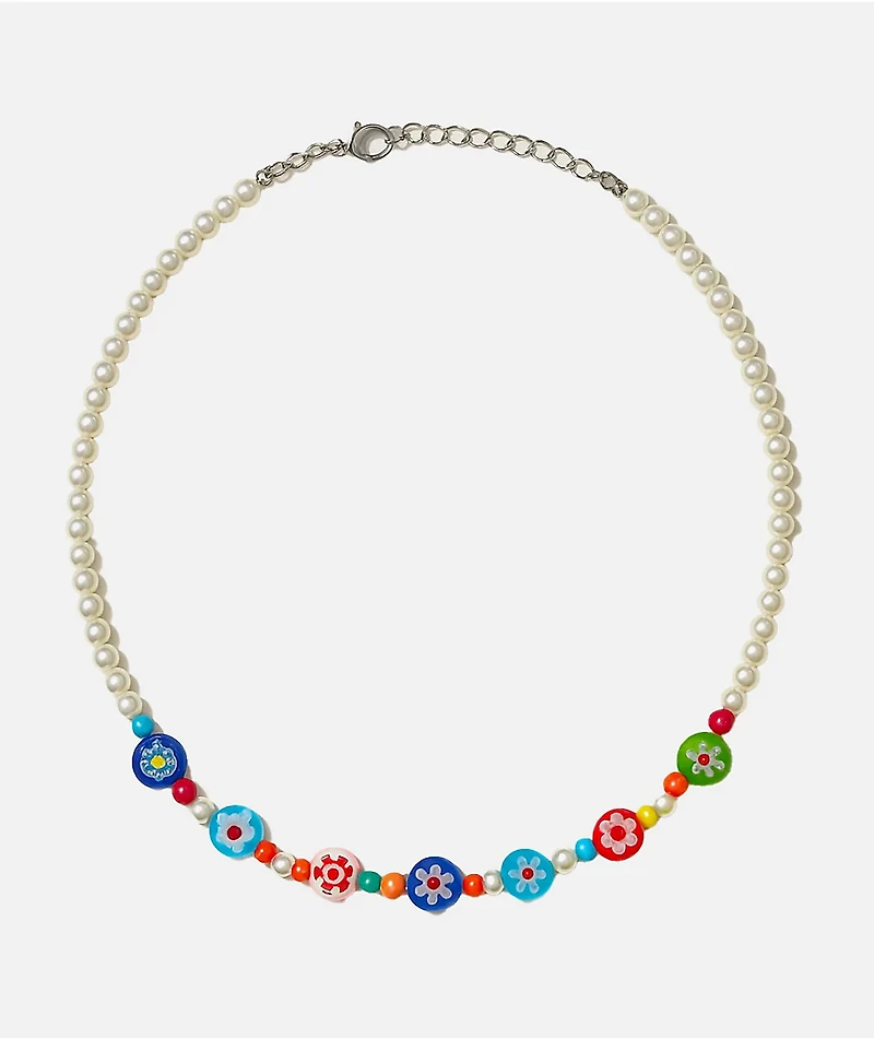 Color Trip Glass Flower Bead Choker Necklace