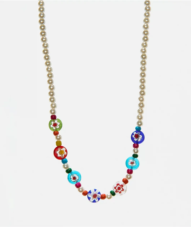 Color Trip Glass Flower Bead Choker Necklace
