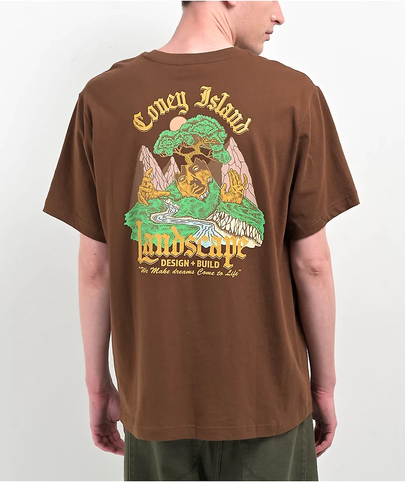 Coney Island Picnic Landscape Brown T-Shirt