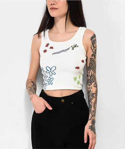 Coney Island Picnic Summer Break Doodle White Tank Top