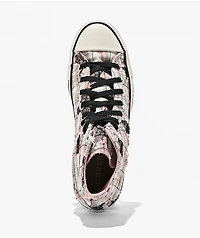 Converse Chuck Taylor All Star Distressed Pink Plaid & Black Lace High Top Shoes