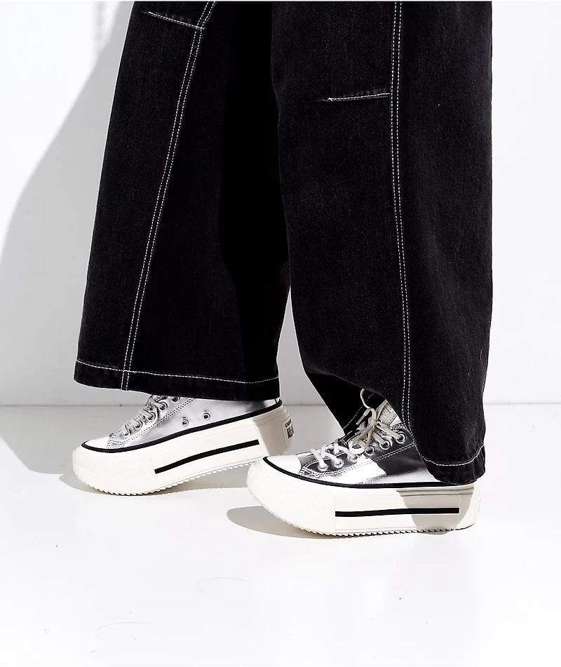 Converse Chuck Taylor All Star Lift Silver & White Platform Shoes