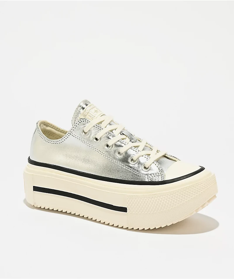 Converse Chuck Taylor All Star Lift Silver & White Platform Shoes