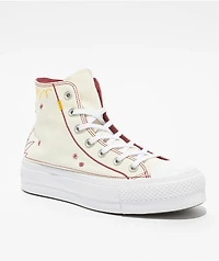 Converse Chuck Taylor All Star Lift Western Embroidered Egret, Astrodust, & Yellow High Top Platform Shoes