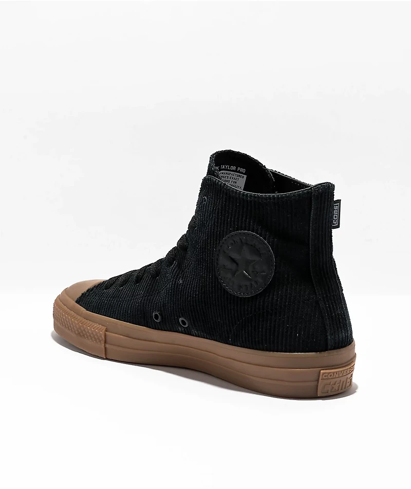 Converse Chuck Taylor All Star Pro Black & Gum Corduroy High Top Skate Shoes