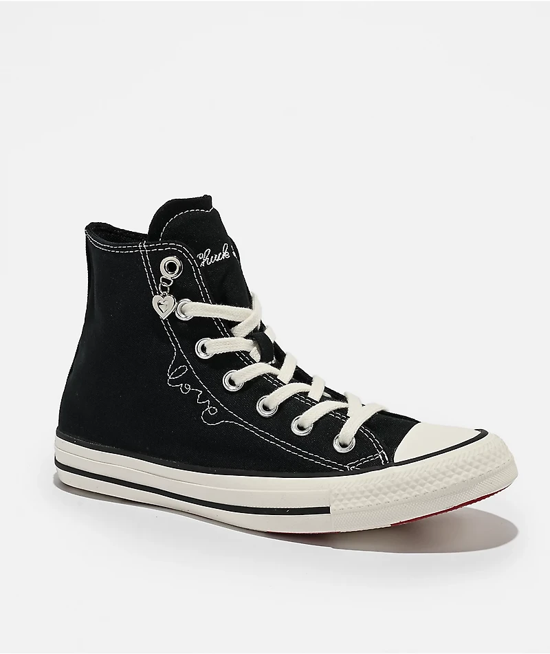 Converse Chucks In Love Chuck Taylor All Star Black & Egret High Top Shoes