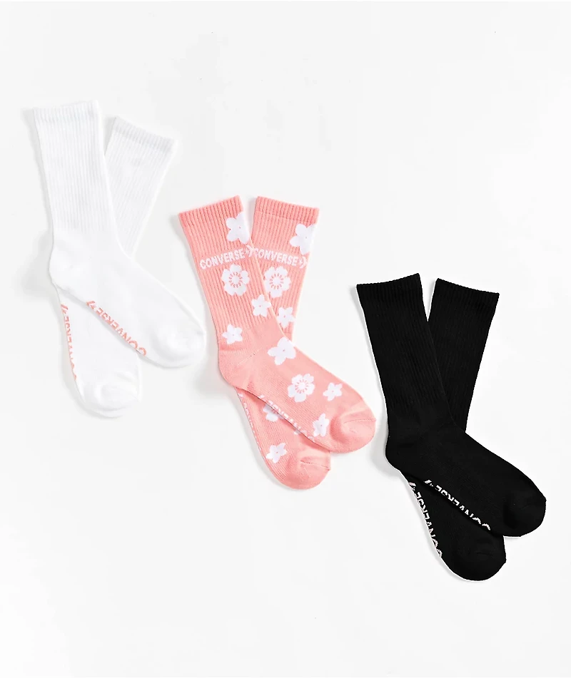 Converse Floral 3 Pack Crew Socks