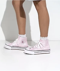 Converse Kids Chuck Taylor All Star Lift Shine New Found Bloom & White High Top Platform Shoes
