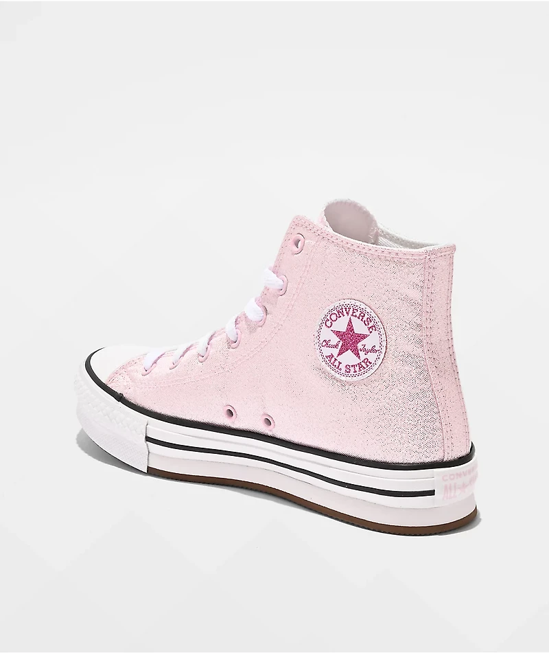 Converse Kids Chuck Taylor All Star Lift Shine New Found Bloom & White High Top Platform Shoes