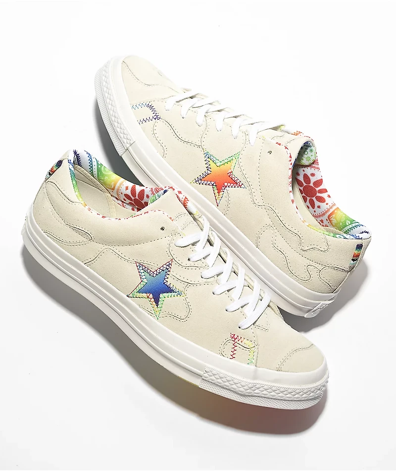 Converse One Star Pro Pride Egret Suede Skate Shoes