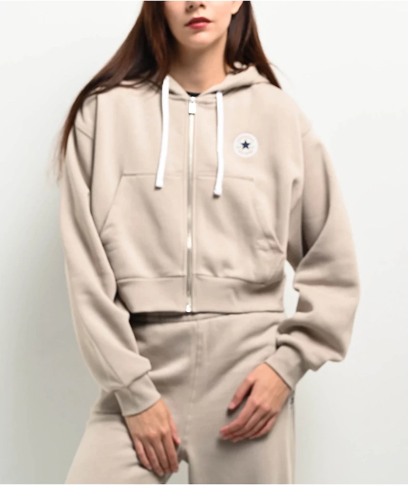 Converse Retro Cream Crop Zip Hoodie