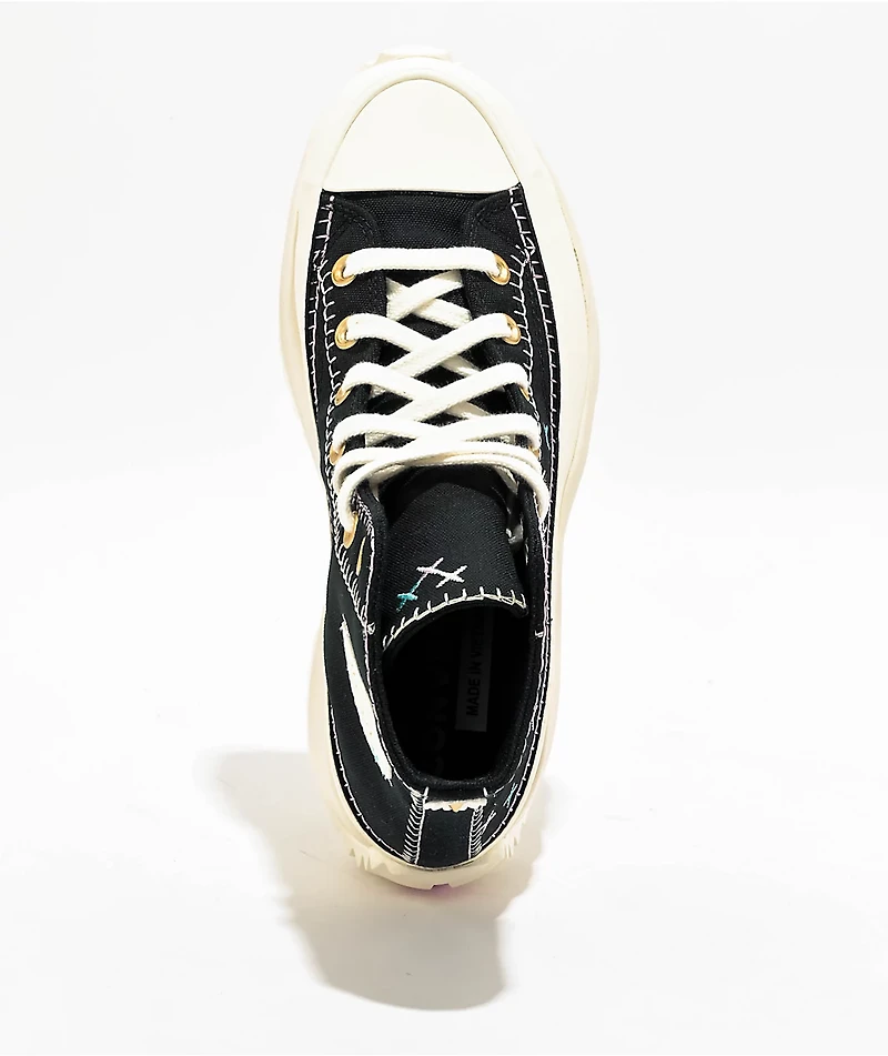 Converse Run Star Hike Platform Crafted Stitching Black High Top Shoes