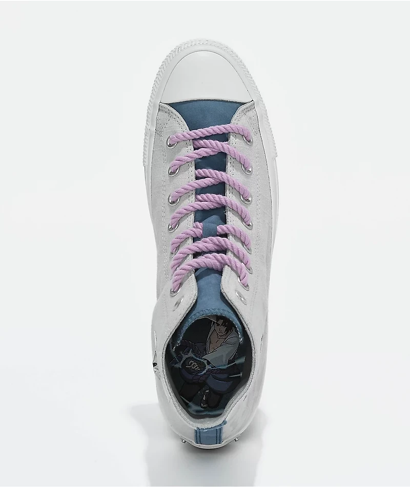 Converse x Naruto Chuck Taylor All Star Sasuke Fossilized, Vintage White & Purple High Top Shoes
