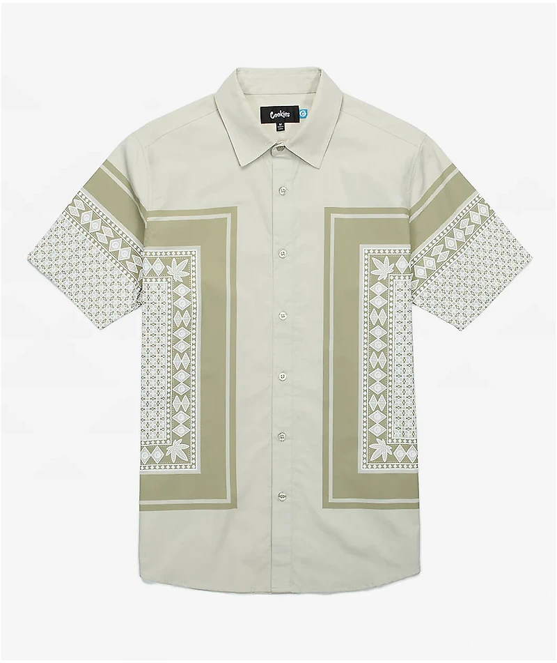 Cookies First Light Woven Sand Short Sleeve Button Up