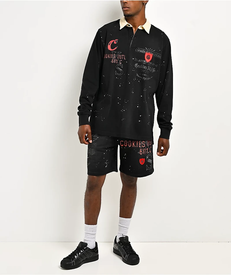 Cookies Gold Rush Splatter Black Long Sleeve Rugby Shirt