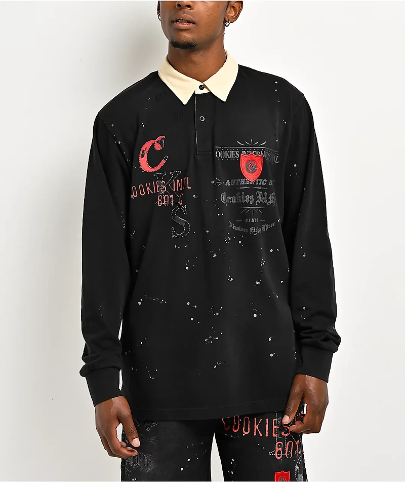 Cookies Gold Rush Splatter Black Long Sleeve Rugby Shirt