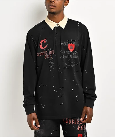 Cookies Gold Rush Splatter Black Long Sleeve Rugby Shirt