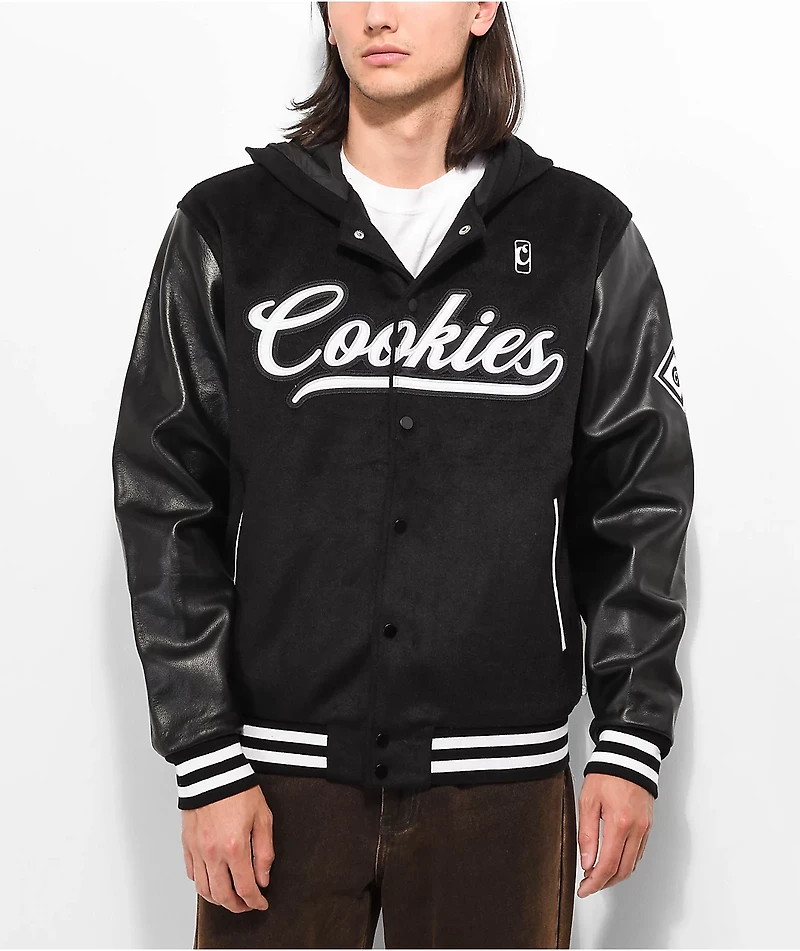 Cookies Pack Talk Black Hooded Varsity Jacket