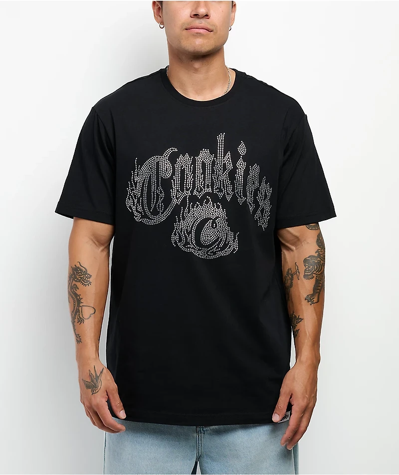 Cookies Rhinestone World On Fire Black T-Shirt