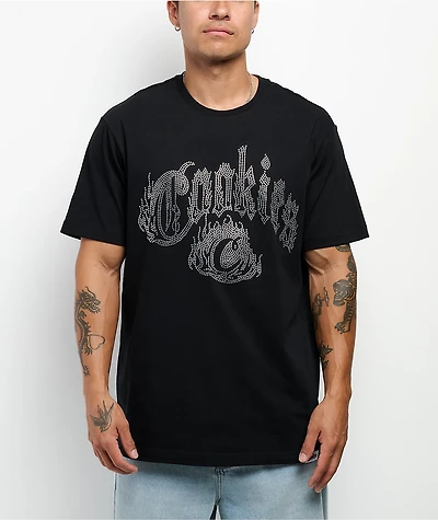 Cookies Rhinestone World On Fire Black T-Shirt
