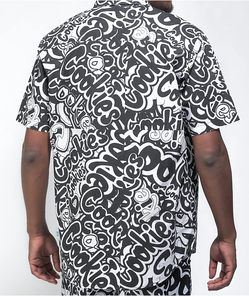 Cookies Stack It Up Black & White Short Sleeve Button Shirt