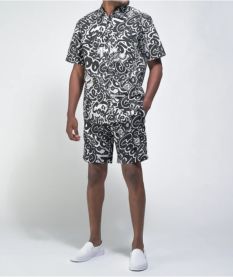 Cookies Stack It Up Black & White Short Sleeve Button Shirt