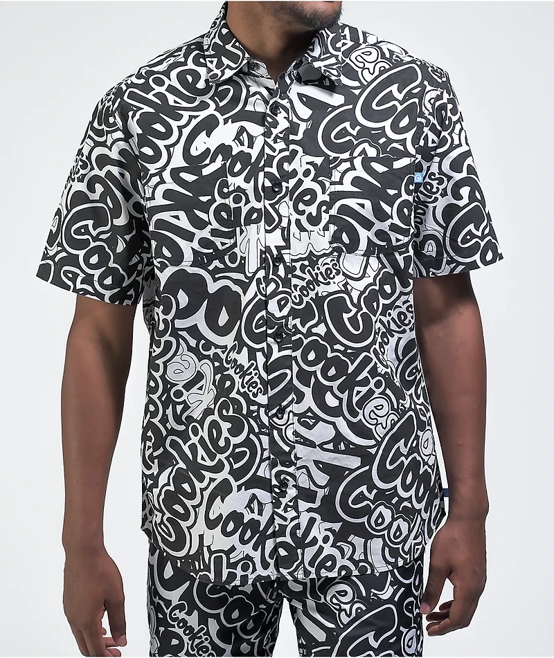 Cookies Stack It Up Black & White Short Sleeve Button Shirt