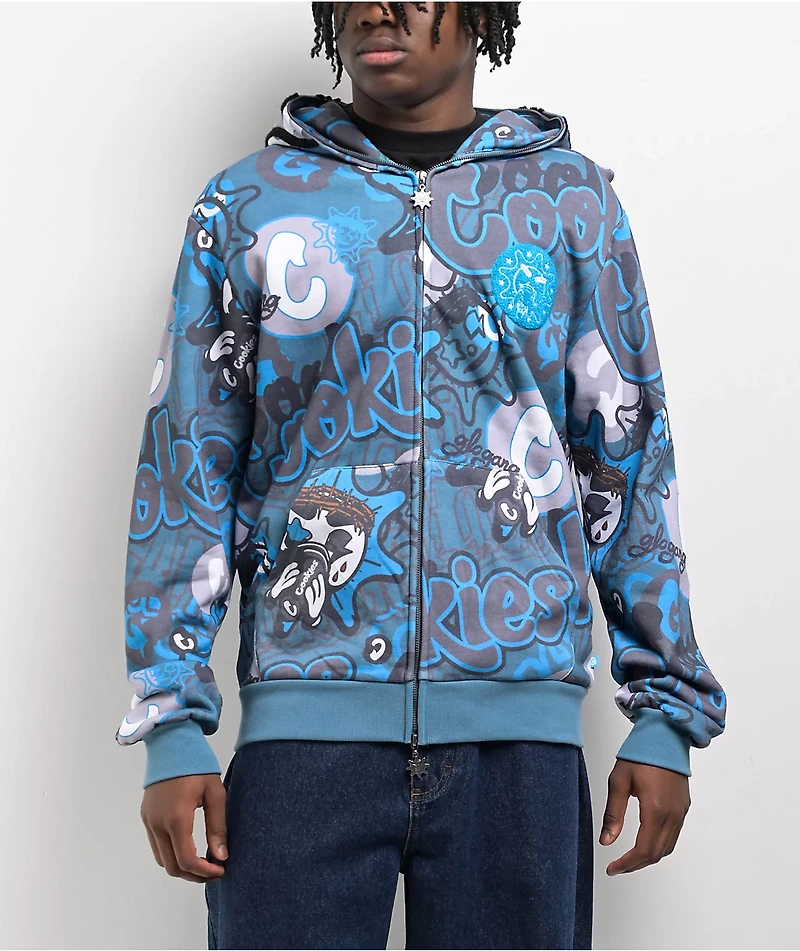 Cookies x Glo Gang AOP Grey & Blue Zip Hoodie