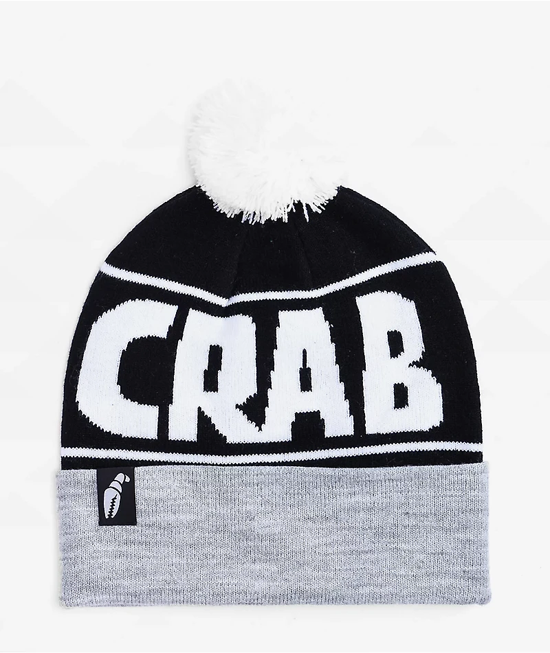 Crab Grab Grey & Black Pom Beanie