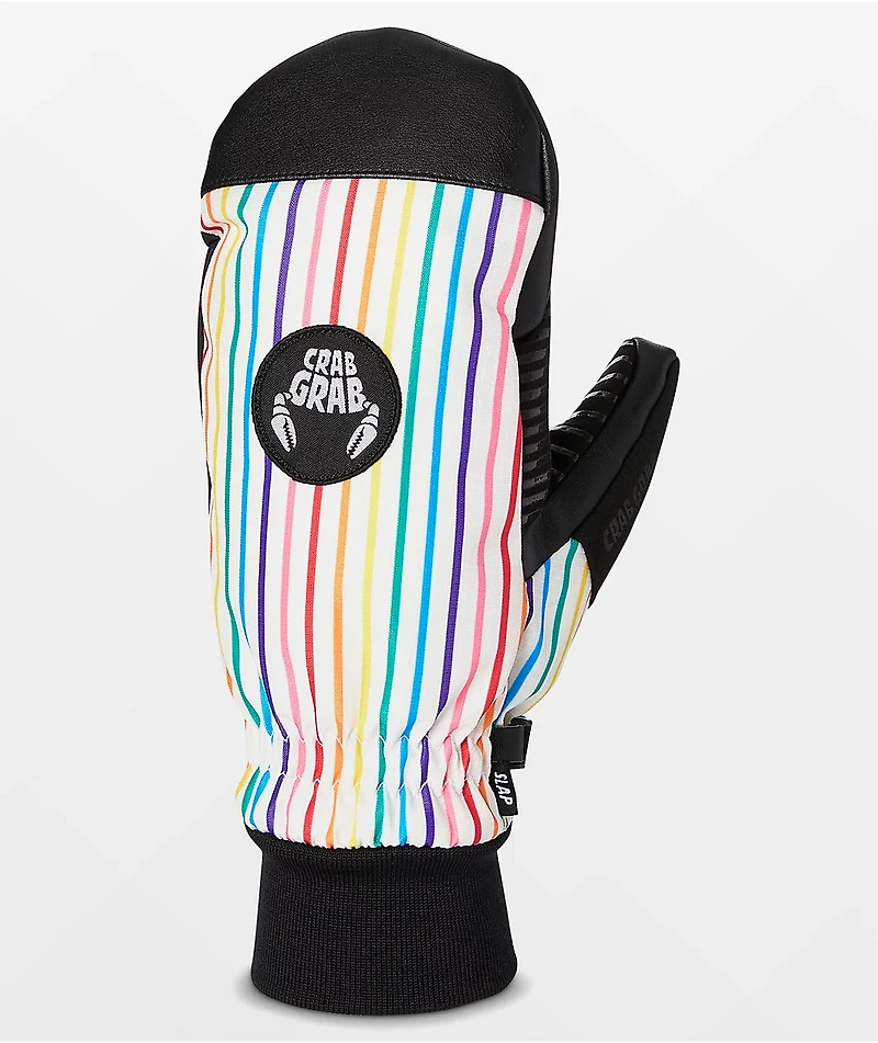 Crab Grab Slap Rainbow Stripe 15K Snowboard Mittens