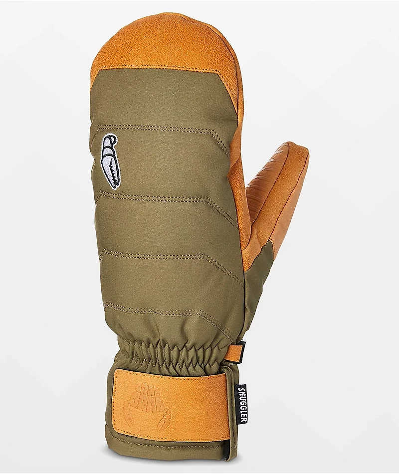 Crab Grab Snuggler Olive & Tan Snowboard Mittens
