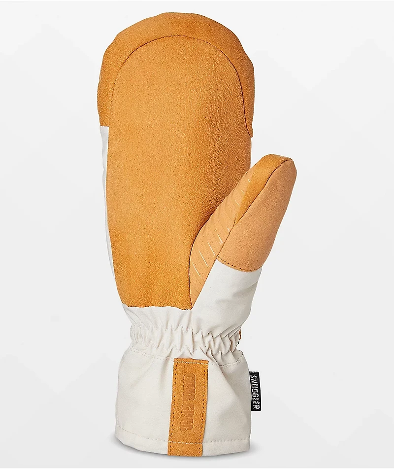 Crab Grab Snuggler White And Tan Women's Snow Mittens