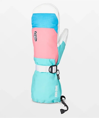 Crab Grab Womens Cinch Pink & Blue 15K Snowboard Mittens