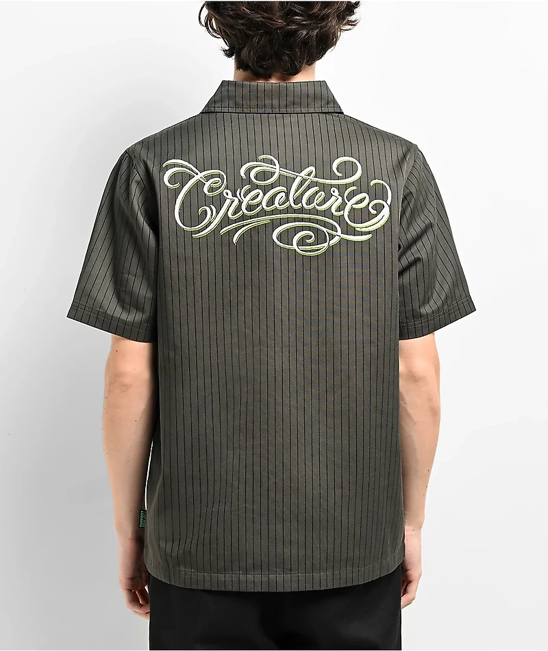 Creature Script Grey Short Sleeve Button Up Shirt