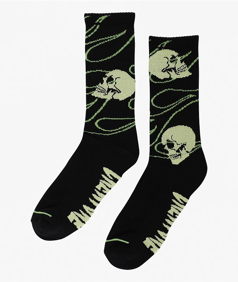 Creature Spiral Skull Black Crew Socks