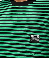Creature Support Black & Green Striped T-Shirt