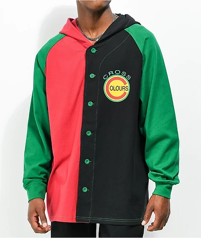 Cross Colors Red, Green, & Black Colorblock Baseball Hoodie