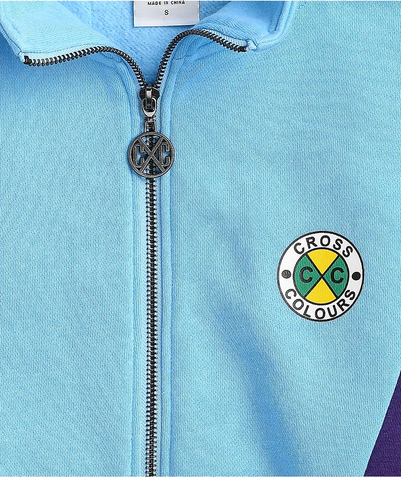 Cross Colours Blue Colorblock Fleece Track Jacket