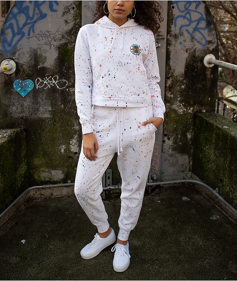 Cross Colours Circle Logo Paint Splatter White Crop Hoodie