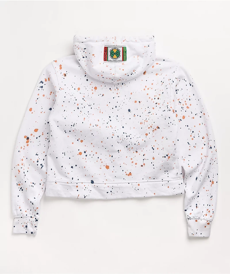 Cross Colours Circle Logo Paint Splatter White Crop Hoodie