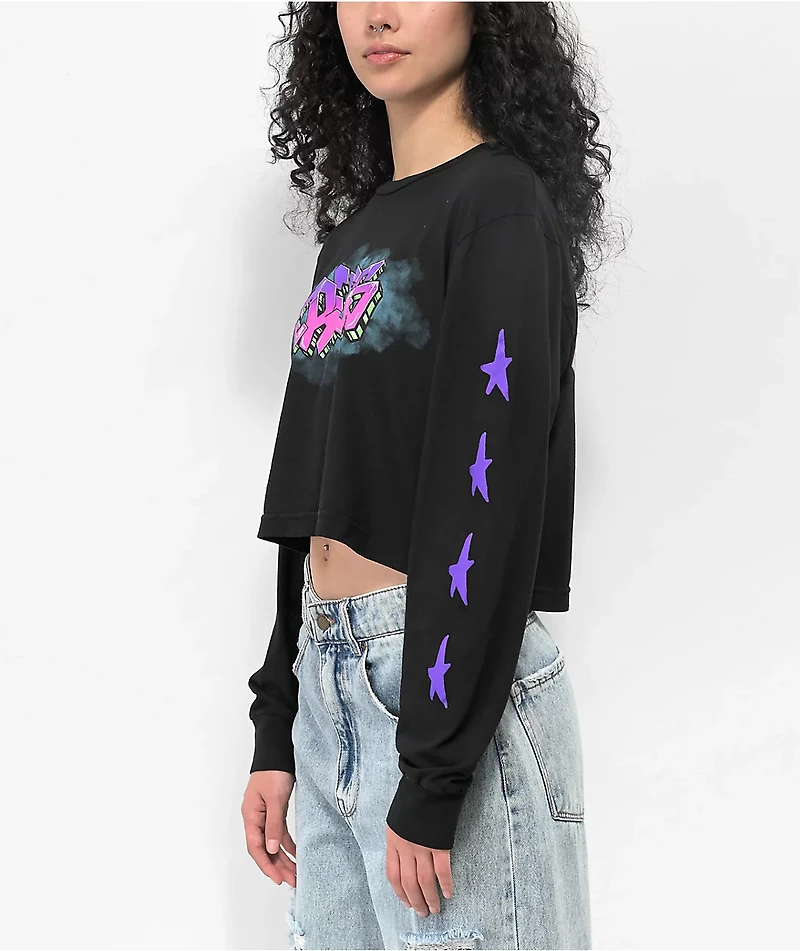 Cross Colours NY Graffiti Black Crop Long Sleeve T-Shirt
