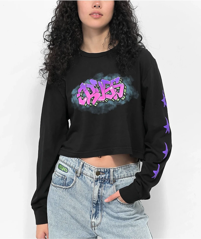 Cross Colours NY Graffiti Black Crop Long Sleeve T-Shirt