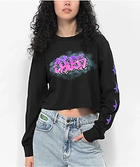 Cross Colours NY Graffiti Black Crop Long Sleeve T-Shirt